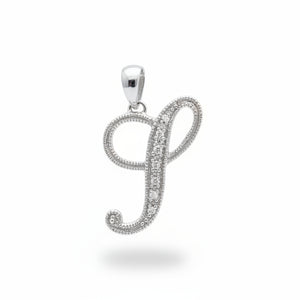 14K White Gold letter "I" Initial Diamond Pendant
