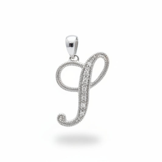 14K White Gold letter "I" Initial Diamond Pendant