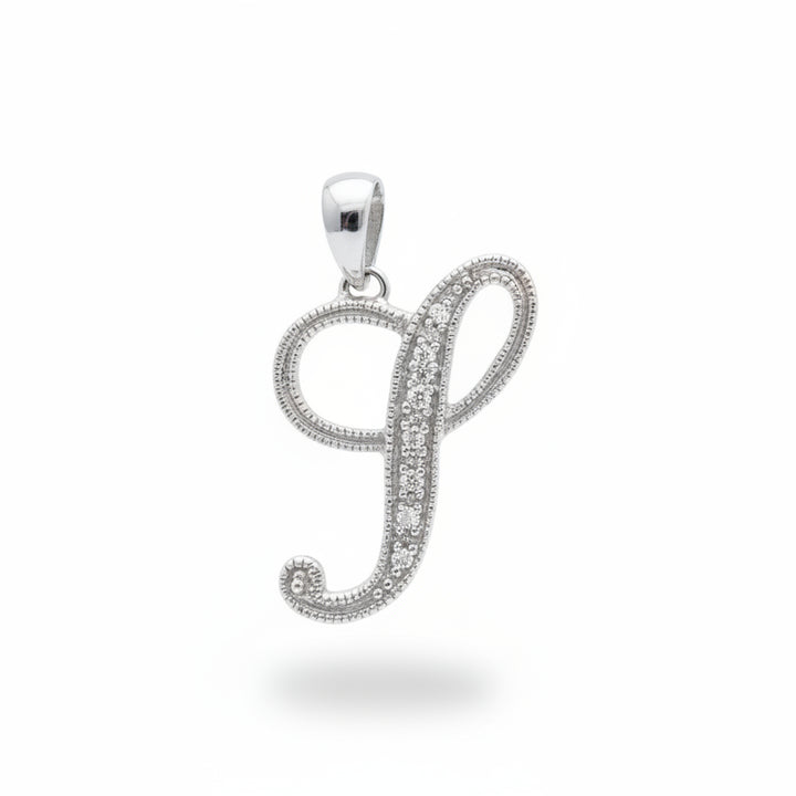 14K White Gold letter "I" Initial Diamond Pendant
