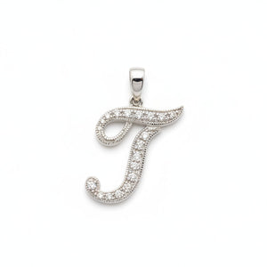 14K White Gold letter "J" Initial Diamond Pendant