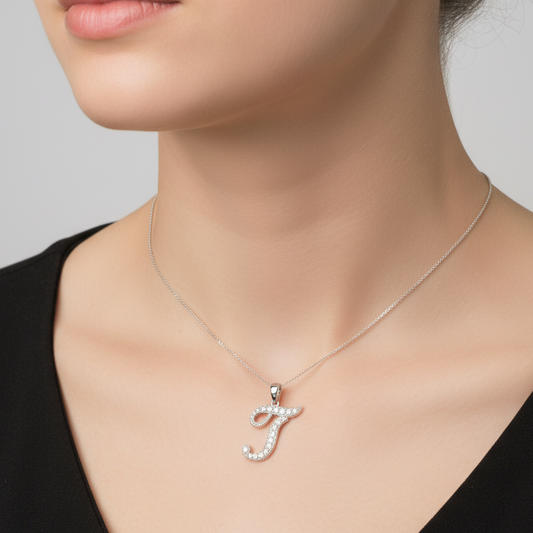 14K White Gold letter "J" Initial Diamond Pendant