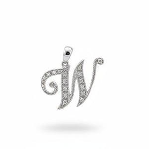 14K White Gold letter "W" Initial Diamond Pendant