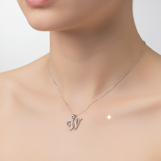 14K White Gold letter "W" Initial Diamond Pendant