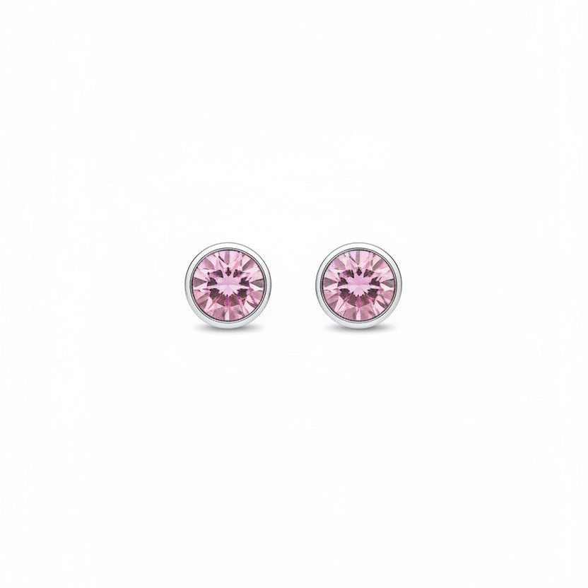 925 Sterling Silver Pink Round CZ Stud Earrings