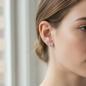925 Sterling Silver Pink Round CZ Stud Earrings