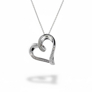 925 Sterling Silver Diamond Accent Open Swirl Heart Necklace