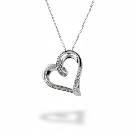 925 Sterling Silver Diamond Accent Open Swirl Heart Necklace