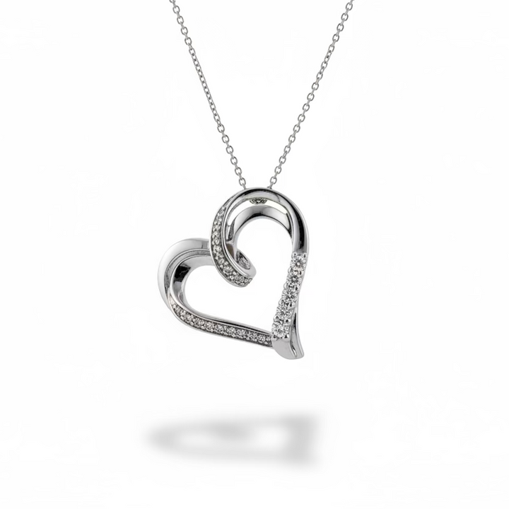 925 Sterling Silver Diamond Accent Open Swirl Heart Necklace