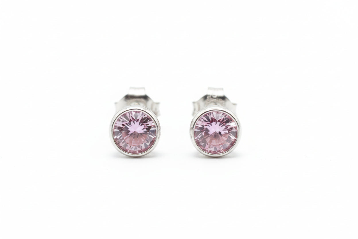 925 Sterling Silver Pink Round CZ Stud Earrings
