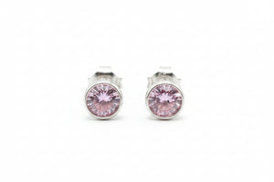 925 Sterling Silver Pink Round CZ Stud Earrings