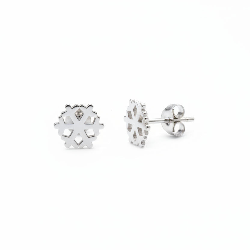 925 Sterling Silver Snowflake Shaped Stud Earrings