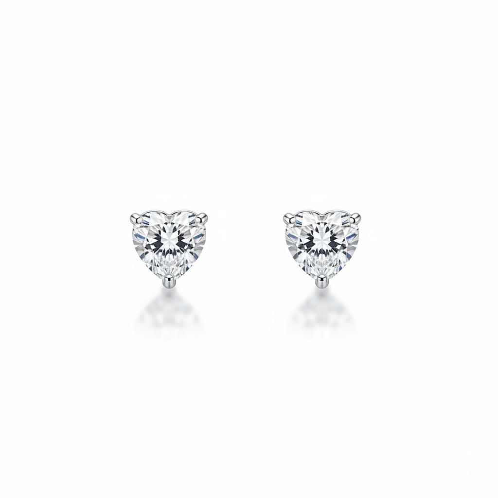 925 Sterling Silver Heart Shaped CZ Stud Earrings
