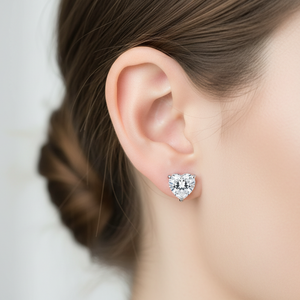 925 Sterling Silver Heart Shaped CZ Stud Earrings