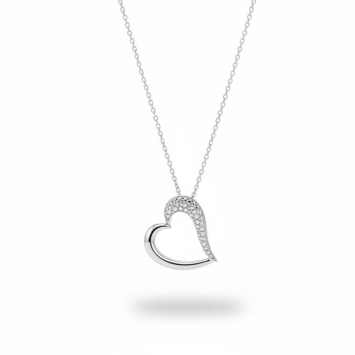 925 Sterling Silver Diamond Open Heart Station Necklace