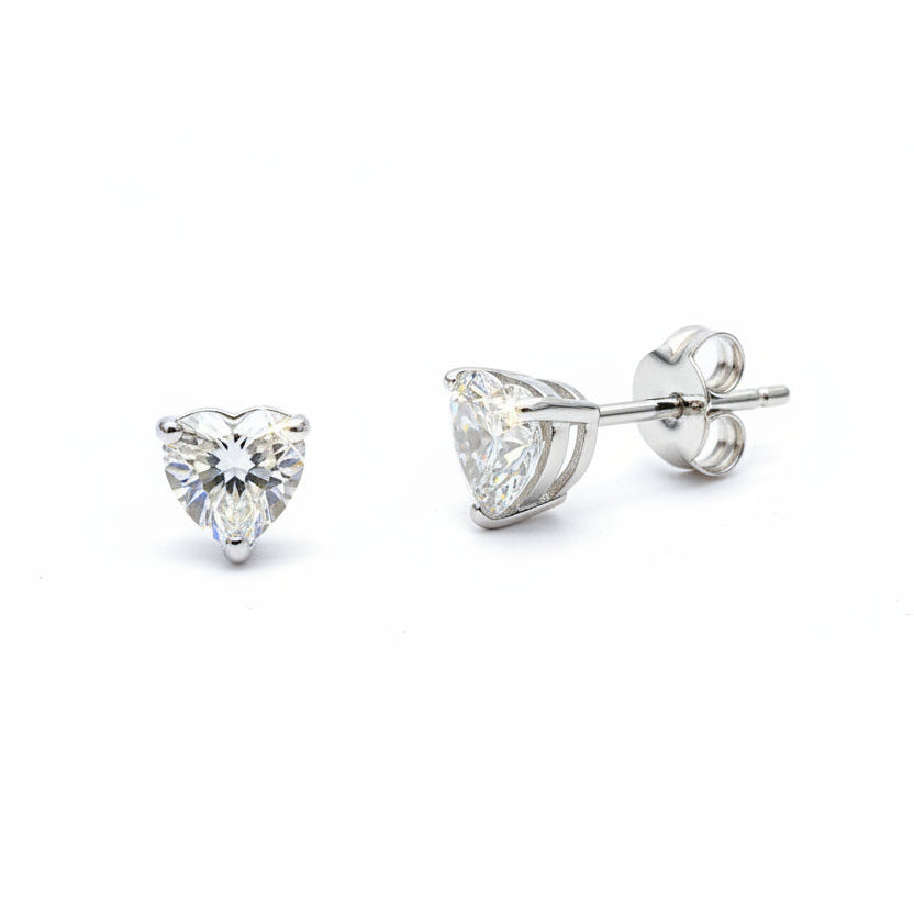 925 Sterling Silver Heart Shaped CZ Stud Earrings