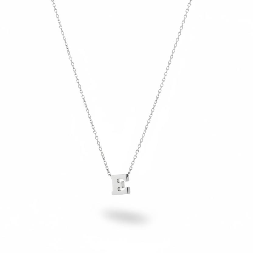 925 Sterling Silver Initial “E” Pendant Station Necklace
