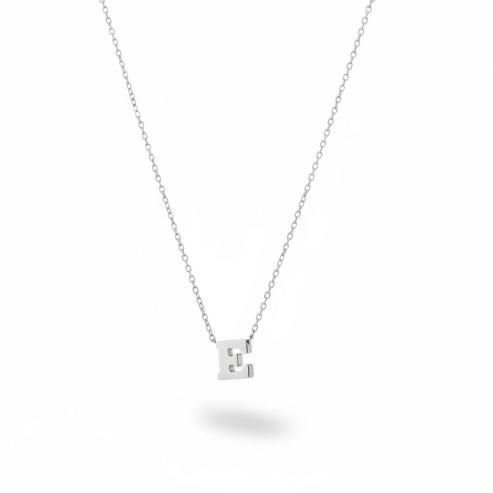 925 Sterling Silver Initial “E” Pendant Station Necklace
