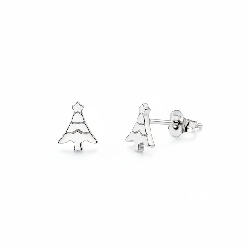 925 Sterling Silver Christmas Tree Design Stud Earrings