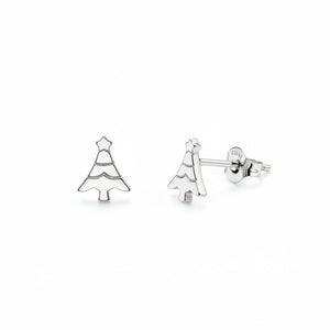 925 Sterling Silver Christmas Tree Design Stud Earrings