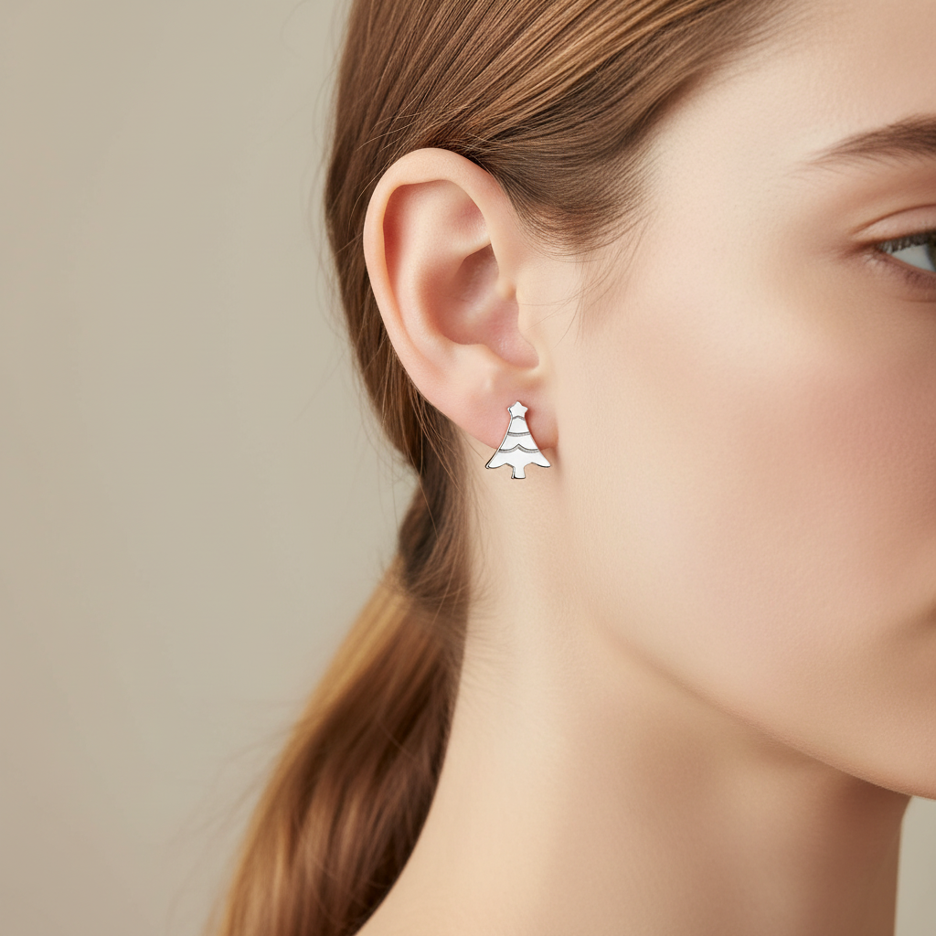 925 Sterling Silver Christmas Tree Design Stud Earrings