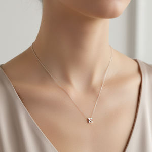 925 Sterling Silver Initial “E” Pendant Station Necklace