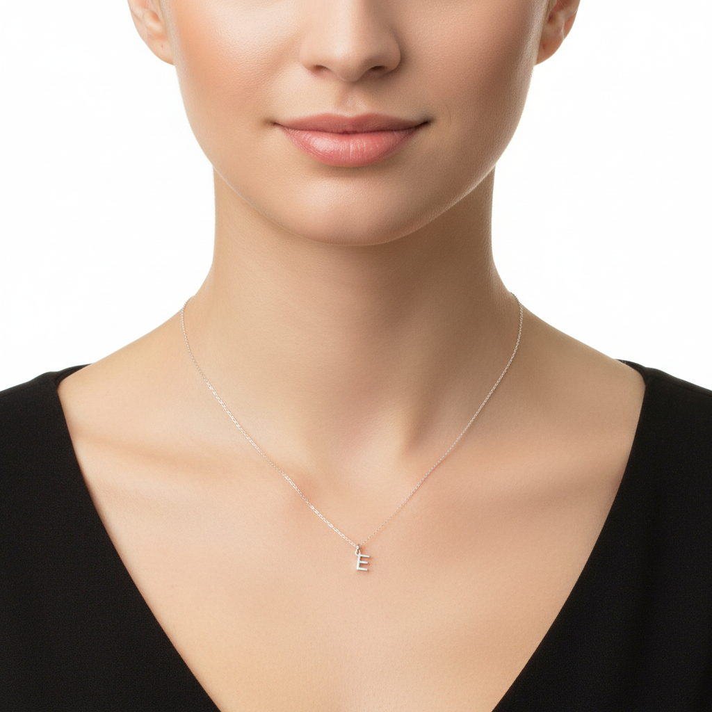 925 Sterling Silver Initial “E” Pendant Necklace