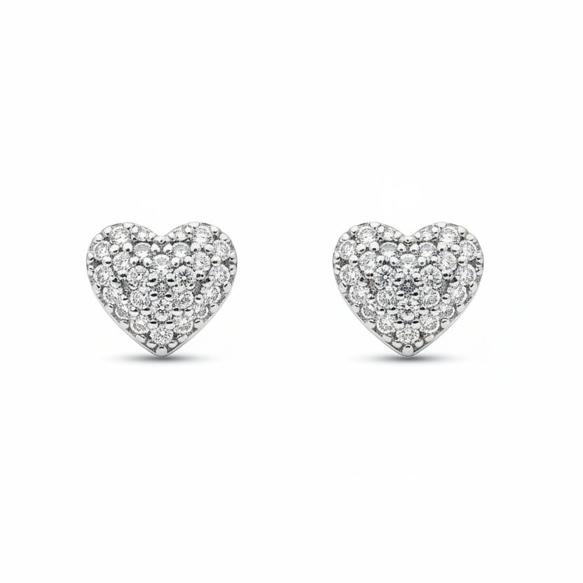 925 Sterling Silver Heart Shape with CZ Stud Earrings