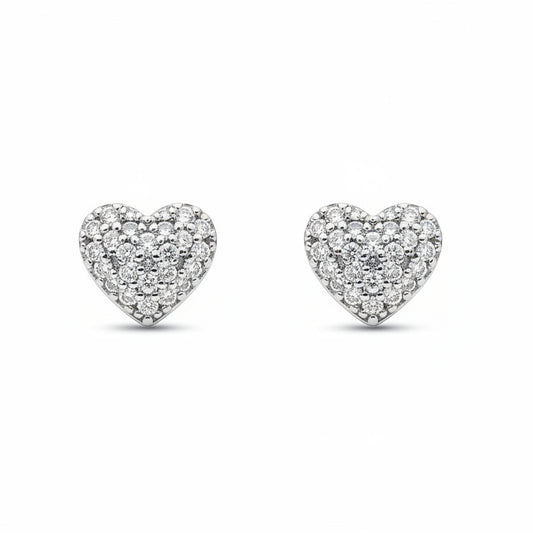 925 Sterling Silver Heart Shape with CZ Stud Earrings