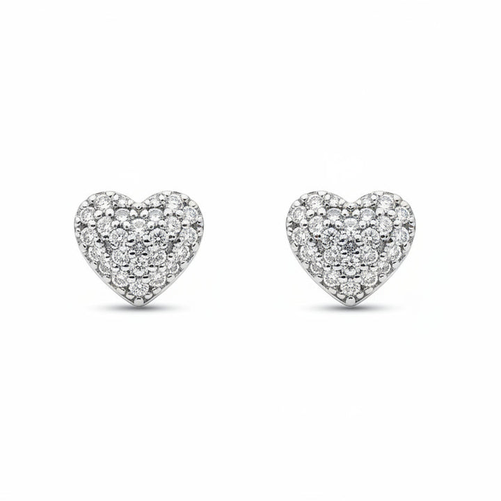 925 Sterling Silver Heart Shape with CZ Stud Earrings