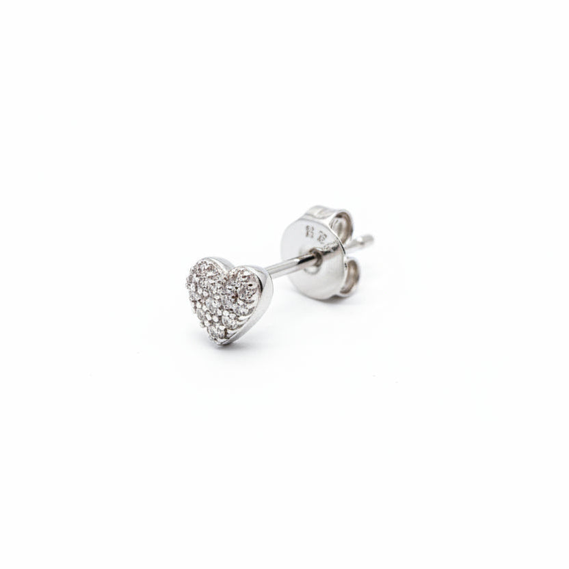 925 Sterling Silver Heart Shape with CZ Stud Earrings
