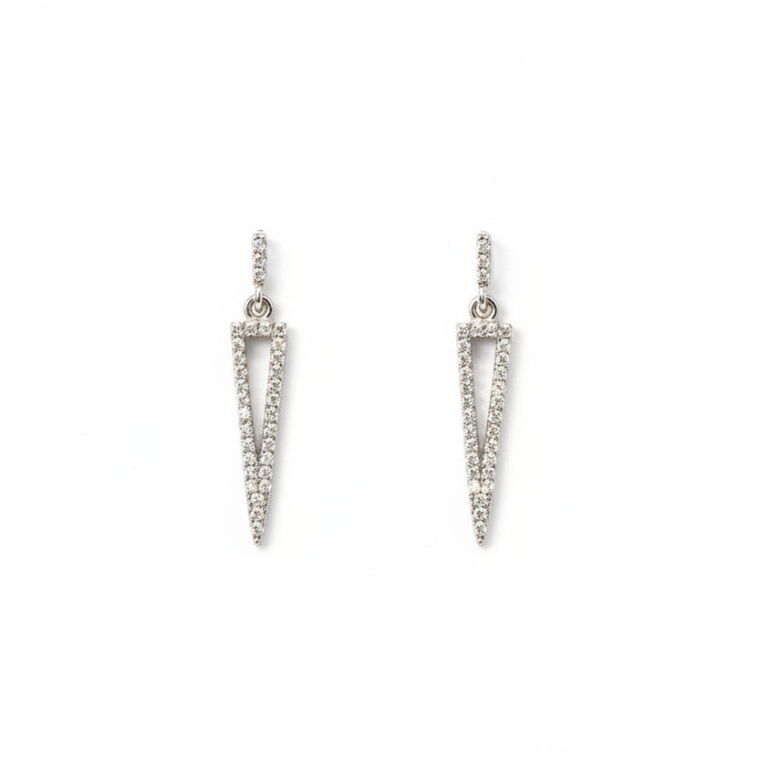 925 Sterling Silver Triangle Dangle CZ Stud Earrings