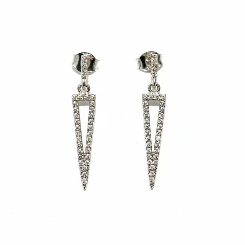 925 Sterling Silver Triangle Dangle CZ Stud Earrings