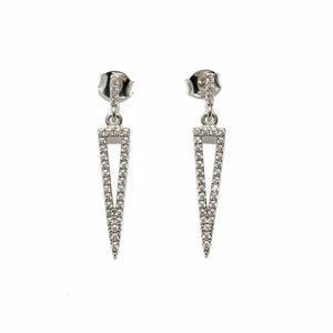925 Sterling Silver Triangle Dangle CZ Stud Earrings