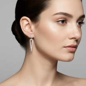 925 Sterling Silver Triangle Dangle CZ Stud Earrings