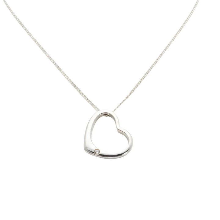 925 Sterling Silver Diamond Open Heart Pendant