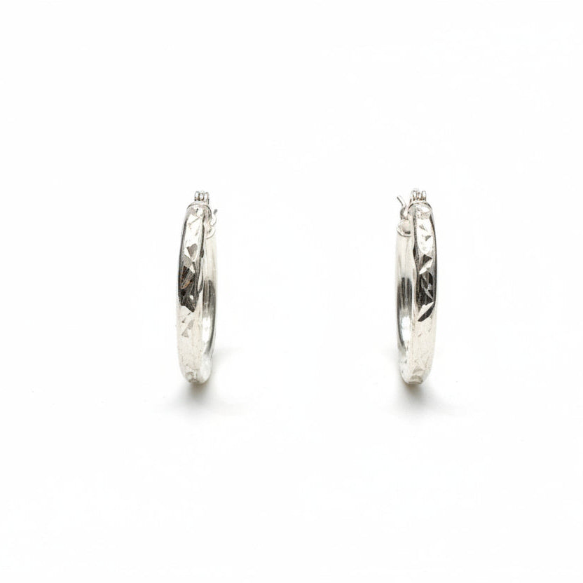 925 Sterling Silver Textured Hoop Earrings