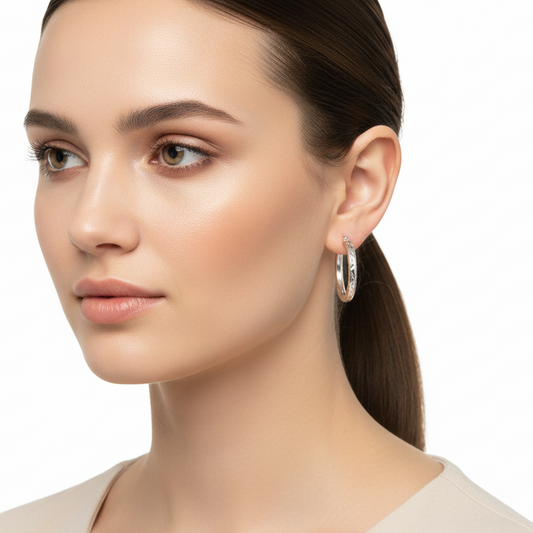 925 Sterling Silver Textured Hoop Earrings