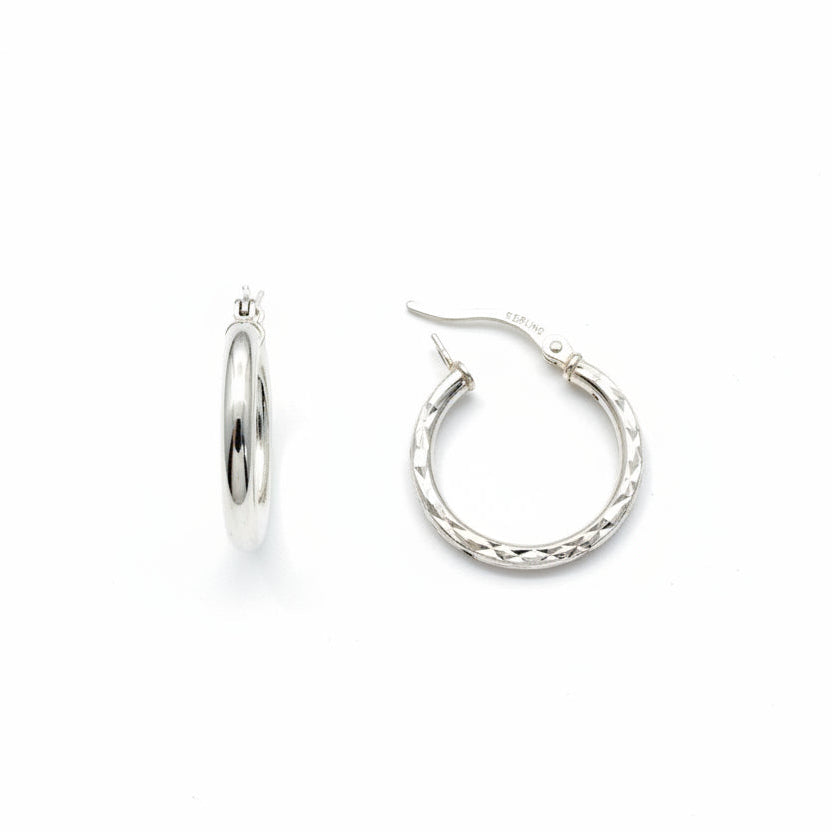 925 Sterling Silver Textured Hoop Earrings