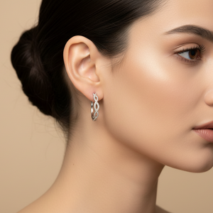 925 Sterling Silver Twisted CZ Hoop Earrings