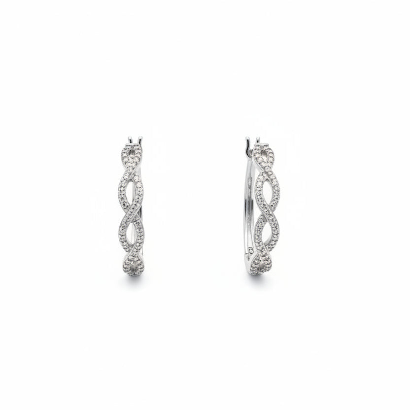 925 Sterling Silver Twisted CZ Hoop Earrings