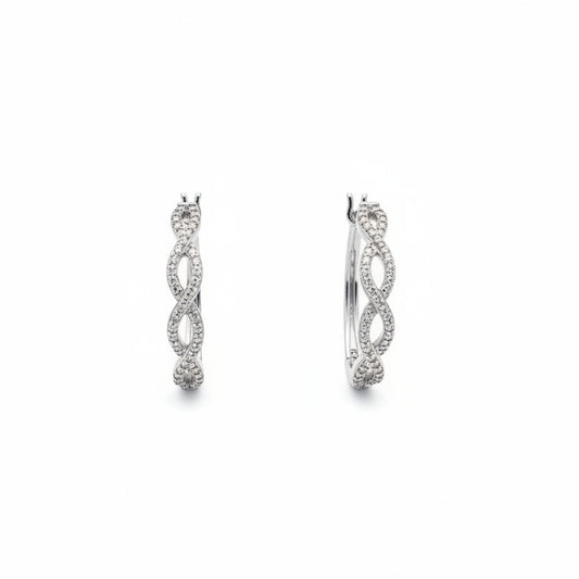 925 Sterling Silver Twisted CZ Hoop Earrings