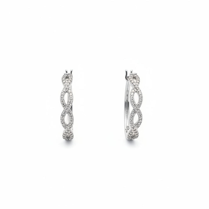 925 Sterling Silver Twisted CZ Hoop Earrings