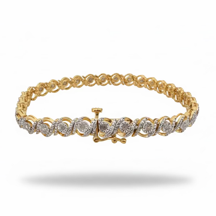 925 Sterling Silver Gold Plated Wave CZ Tennis Bracelet