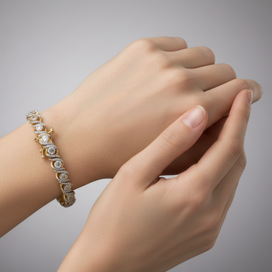 925 Sterling Silver Gold Plated Wave CZ Tennis Bracelet