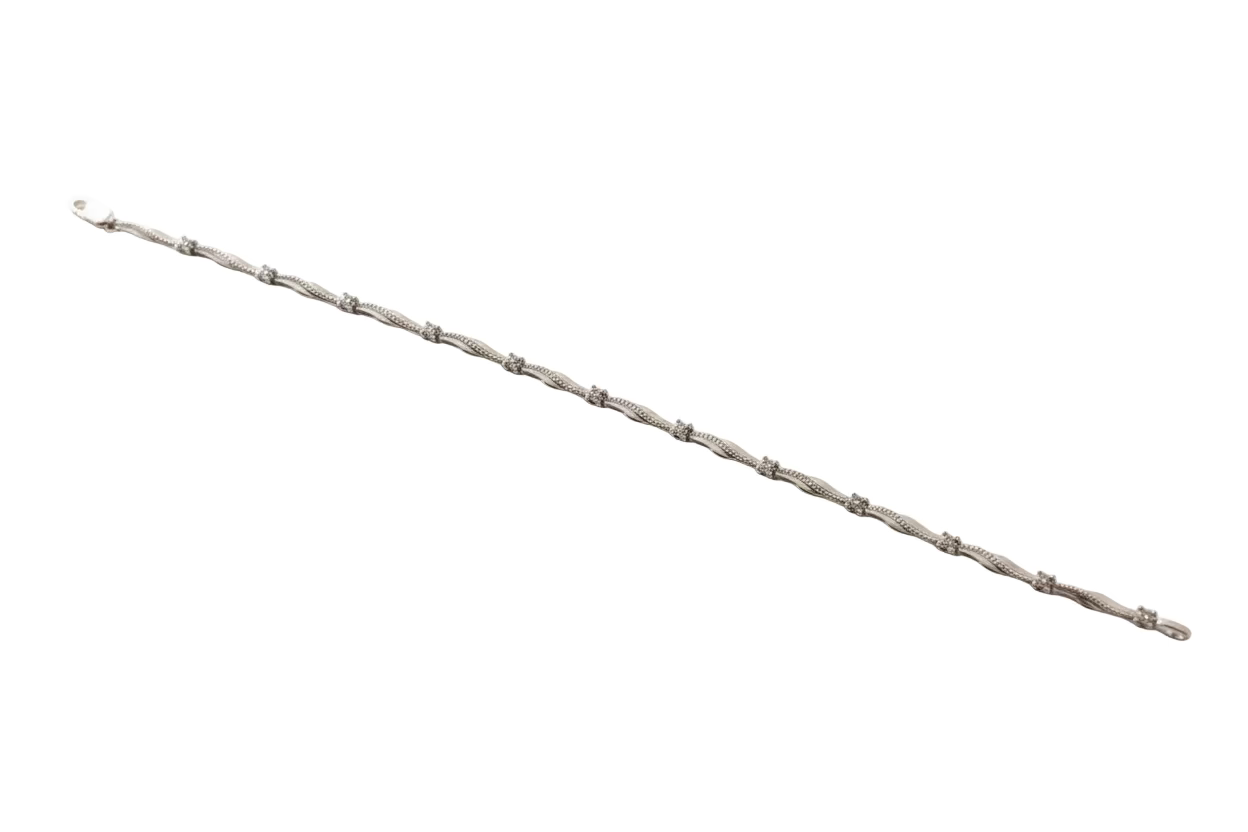 925 Sterling Silver Wave Link Bracelet with Cluster Stations