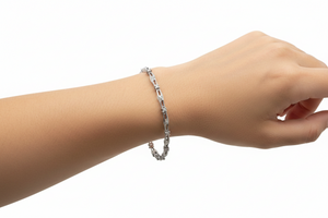 925 Sterling Silver Wave Link Bracelet with Cluster Stations