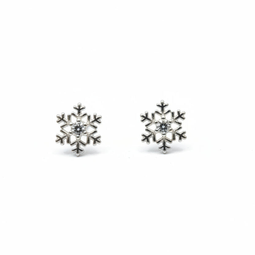 925 Sterling Silver Snowflake with CZ Stud Earrings
