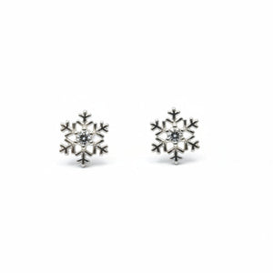 925 Sterling Silver Snowflake with CZ Stud Earrings