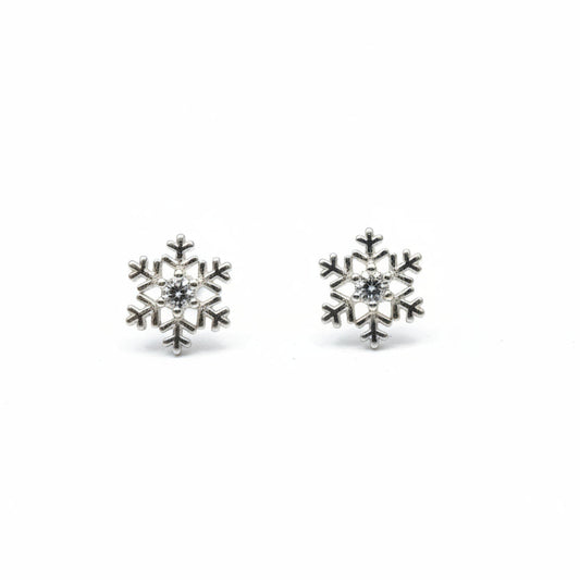 925 Sterling Silver Snowflake with CZ Stud Earrings