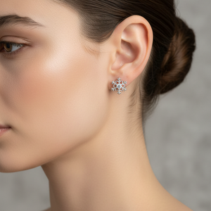 925 Sterling Silver Snowflake with CZ Stud Earrings